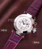 Perfect Replica Cartier Miss Pasha Watch SS Purple Leather Band